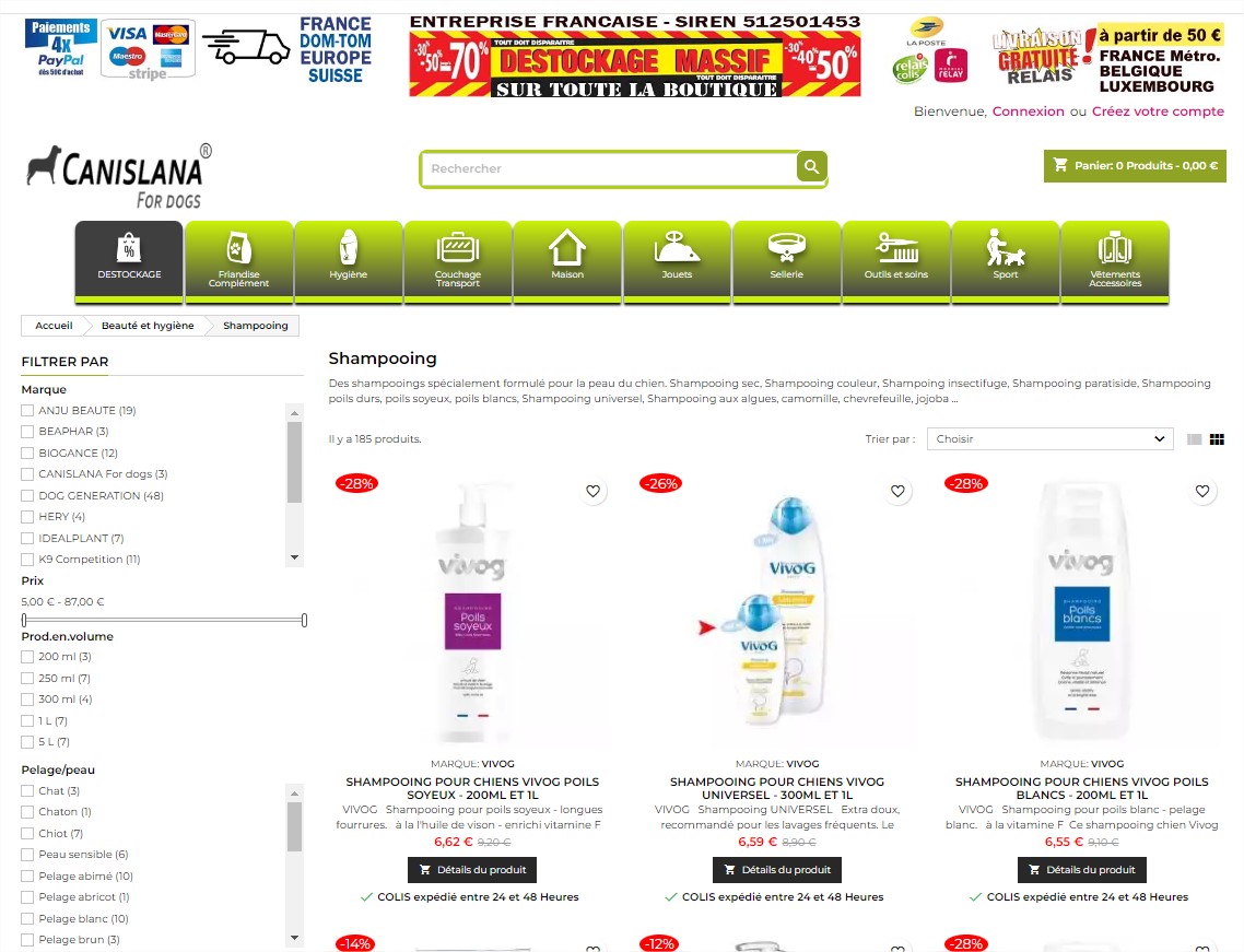 Aperçu du site https://www.magasin-pour-chiens.com/