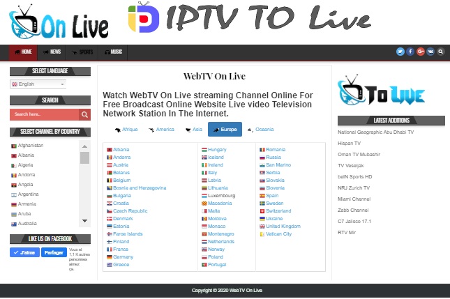 Aperçu du site http://webtvonlive.com